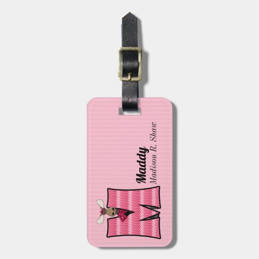 Roze los met Letter M Knit Print voor meisjes Bagagelabel (Voorkant verticaal)