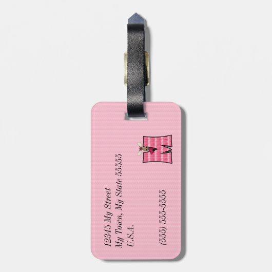 Roze los met Letter M Knit Print voor meisjes Bagagelabel (Achterkant verticaal)