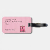 Roze los met Letter M Knit Print voor meisjes Bagagelabel (Achterkant horizontaal)