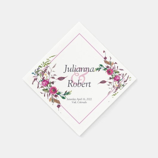 Roze losse bloemen servetten (Hoek)