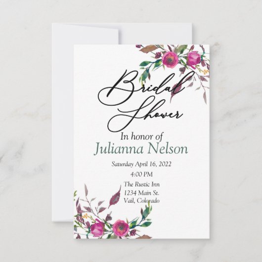 Roze losse bloemen uitnodiging (Voorkant)