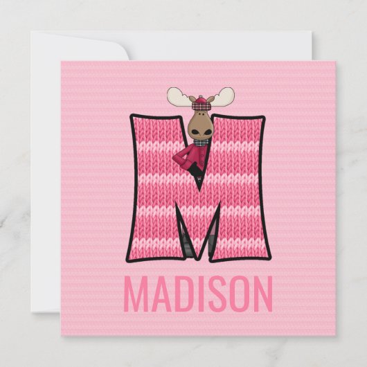 Roze losse brief M Kids Birthday Party Kaart (Voorkant)