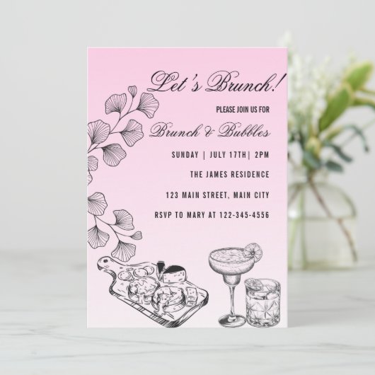 Roze lot Brunch, Brunch en Bubbles Kaart (Staand voorkant)
