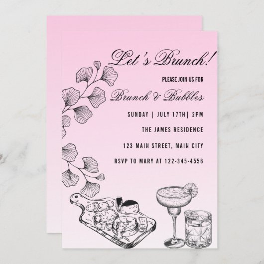 Roze lot Brunch, Brunch en Bubbles Kaart (Voorkant / Achterkant)