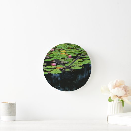 roze lotus black ronde klok (Huis)