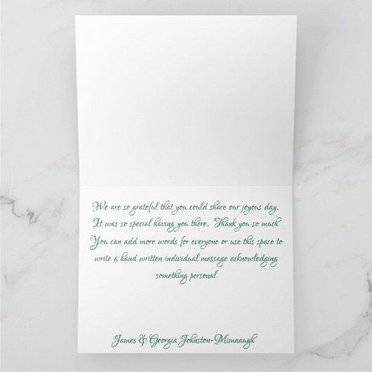 Roze Lotus bloem en groene bruiloft Bedankkaart (Binnen)