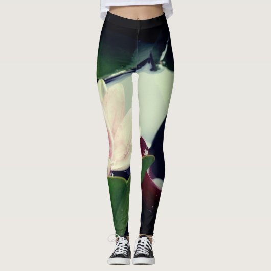 Roze Lotus Bloem Fotografie Leggings (Voorkant)