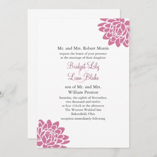Roze Lotus Bloem Huwelijksuitnodiging 2 (wit) Kaart (Voorkant / Achterkant)