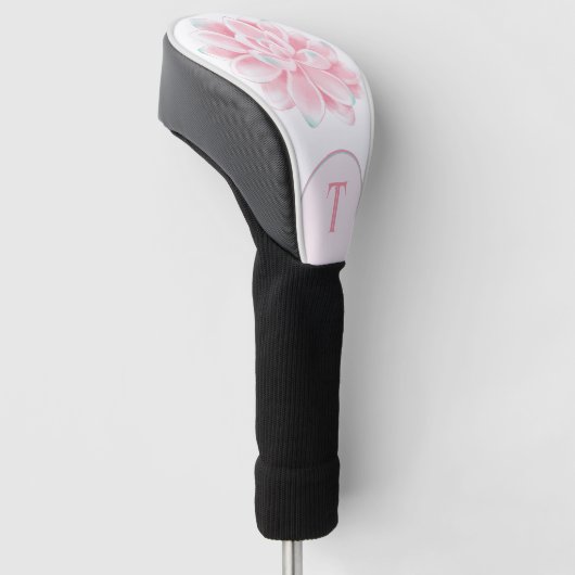 Roze Lotus Bloem op Wit Monogrammed Golfheadcover (Schuin)