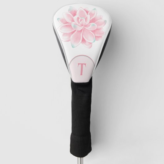 Roze Lotus Bloem op Wit Monogrammed Golfheadcover (Voorkant)