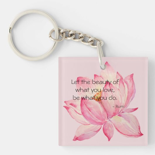 Roze Lotus Bloem Rumi Schoonheid Quote Sleutelhanger (Voorkant)