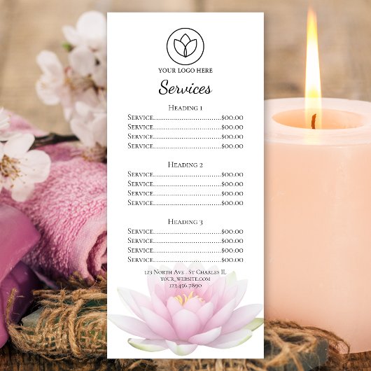 Roze Lotus Bloem Spa Salon Service Menu