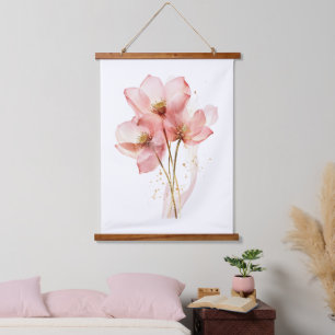 Roze Lotus Bloem Waterlelie Aquarel Ethisch Hangend Wandkleed