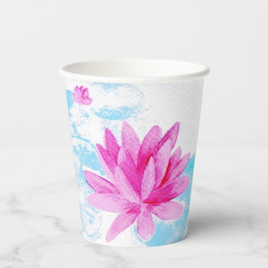 Roze Lotus Bloem Waterverf Schilderij Papieren Bekers (Achterkant)
