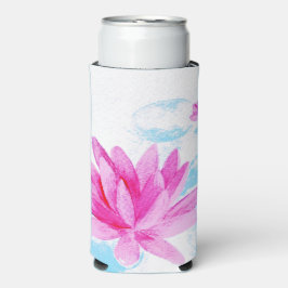 Roze Lotus Bloem Waterverf Schilderij Seltzer Blikjeskoeler