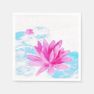 Roze Lotus Bloem Waterverf Schilderij Servet