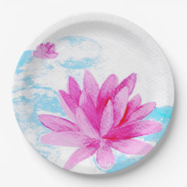Roze Lotus Bloem Waterverfschilderij Papieren Bordje