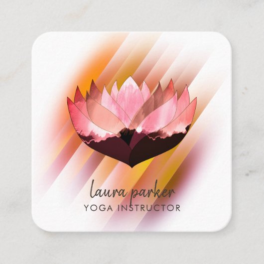 Roze Lotus Bloem Yoga Instructeur Zen Art Vierkante Visitekaartje (Voorkant)