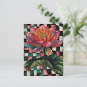 Roze Lotus Bloem Zwart Wit Geruite Achtergrond Briefkaart (Staand voorkant)