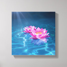 Roze Lotus Bloemen Drijven Op Kristal Blauw Water Canvas Afdruk