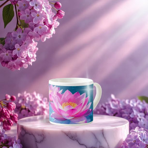 Roze Lotus Bloemen Drijven Op Kristal Blauw Water Espresso Kop