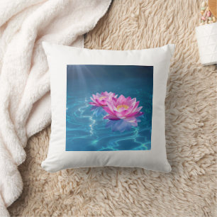 Roze Lotus Bloemen Drijven Op Kristal Blauw Water Kussen
