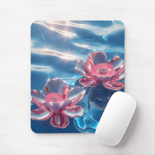 Roze Lotus Bloemen Drijven Op Kristal Blauw Water Muismat (Met muis)