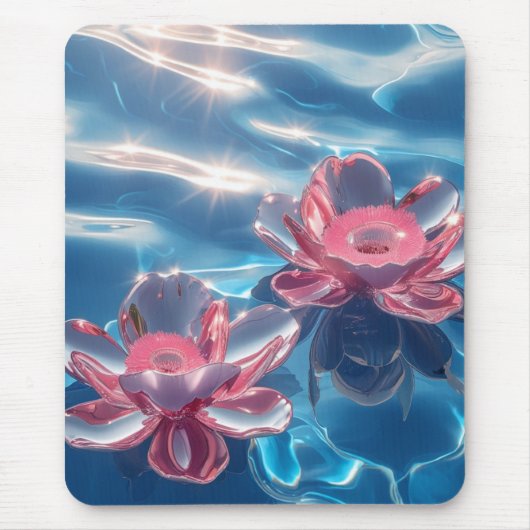 Roze Lotus Bloemen Drijven Op Kristal Blauw Water Muismat (Voorkant)