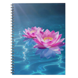 Roze Lotus Bloemen Drijven Op Kristal Blauw Water Notitieboek