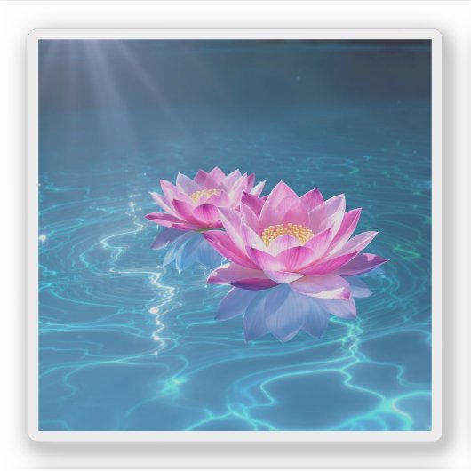 Roze Lotus Bloemen Drijven Op Kristal Blauw Water Sticker (Voorkant)