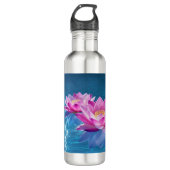 Roze Lotus Bloemen Drijven Op Kristal Blauw Water Waterfles (Voorkant)