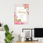 Roze lotus bloemen gouden grens welkomstteken poster (Thuiskantoor)