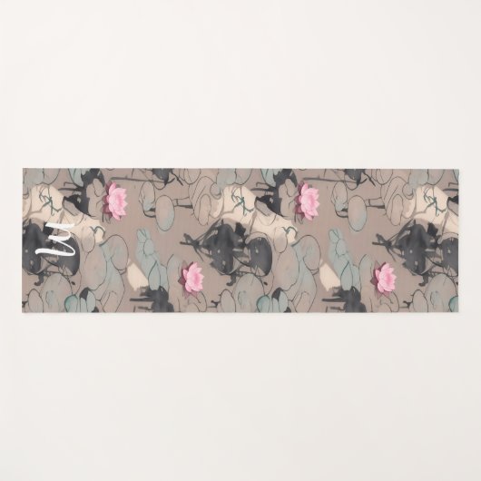 Roze Lotus Bloemen Moderne Kunst Waterverf Yogamat (Voorkant (horizontaal))