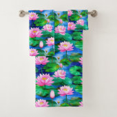Roze Lotus bloemen op een vijver Bad Handdoek (Insitu)