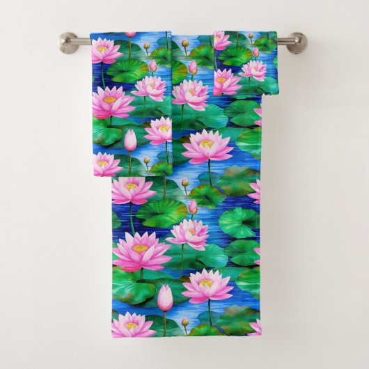 Roze Lotus bloemen op een vijver Bad Handdoek (Insitu)