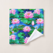 Roze Lotus bloemen op een vijver Bad Handdoek (Wasdoekje)