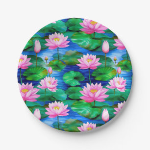 Roze Lotus bloemen op een vijver Papieren Bordje