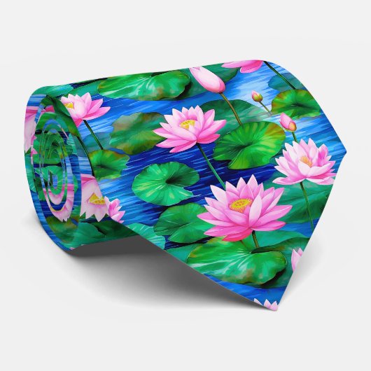Roze Lotus bloemen op een vijver Stropdas (Opgerold)