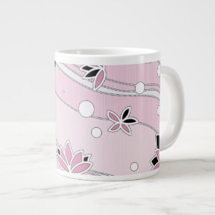 Roze Lotus Bloemen op Roze Strepen Grote Koffiekop