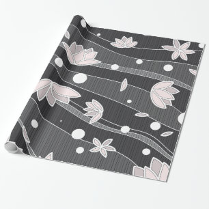 Roze Lotus Bloemen op Zwarte Strepen Cadeaupapier