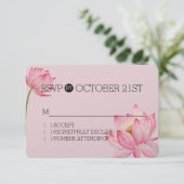 Roze Lotus Bloemen RSVP Kaartje (Staand voorkant)