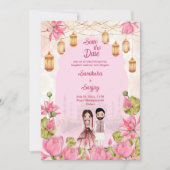 Roze Lotus bloemen tuinlantaarn Indiaanse bruiloft Kaart (Voorkant)