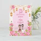 Roze Lotus bloemen tuinlantaarn Indiaanse bruiloft Kaart (Staand voorkant)