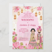 Roze Lotus bloemen tuinlantaarn Indiaanse bruiloft Kaart (Voorkant)