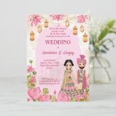 Roze Lotus bloemen tuinlantaarn Indiaanse bruiloft Kaart (Staand voorkant)