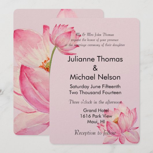 Roze Lotus Bloemenbruiloft Kaart (Voorkant / Achterkant)