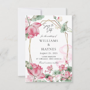 Roze Lotus Bloemige Save the Date Kaart