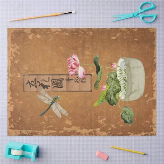 Roze Lotus Blossom Dragonfly  ontkoppelingskunst Tissuepapier (Craft)