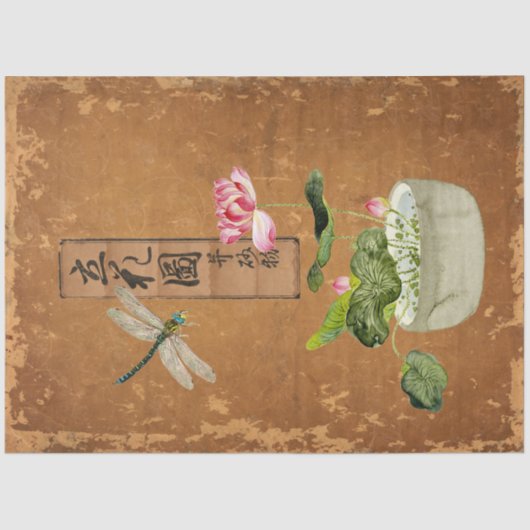 Roze Lotus Blossom Dragonfly  ontkoppelingskunst Tissuepapier (Voorkant)