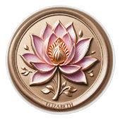Roze Lotus Blossom Gold Wax Seal Effect Sticker Keramische Knop (Voorkant)